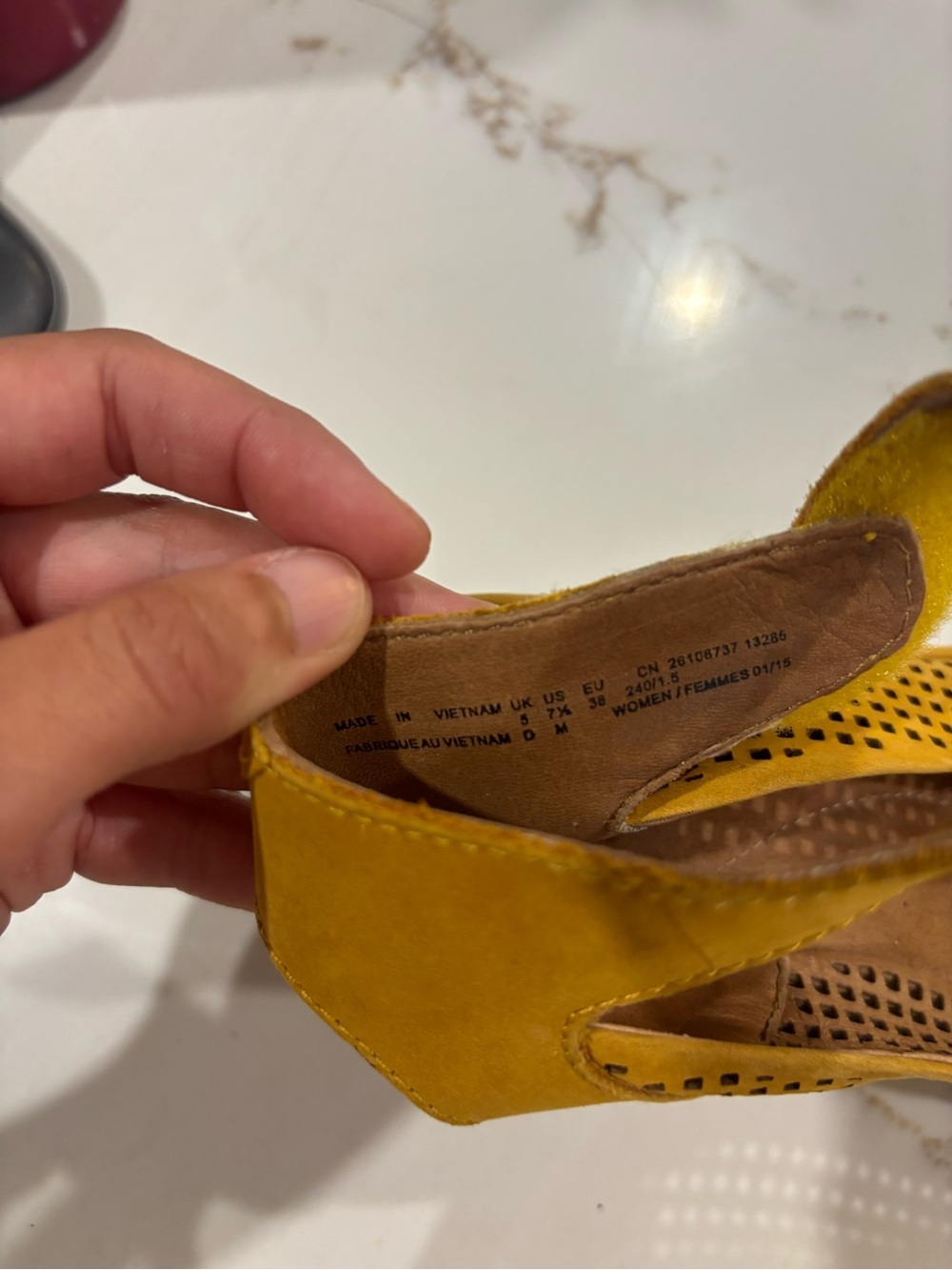 Clarks Mustard Yellow Perforated Wedge Sandals - Picture 3 of 4